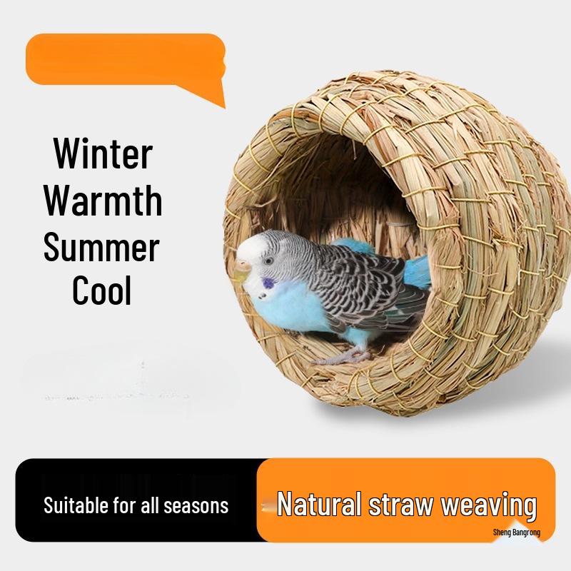 Hand-Woven Straw Nest for Small Birds: Parrot, Budgie, Conure, Finch
