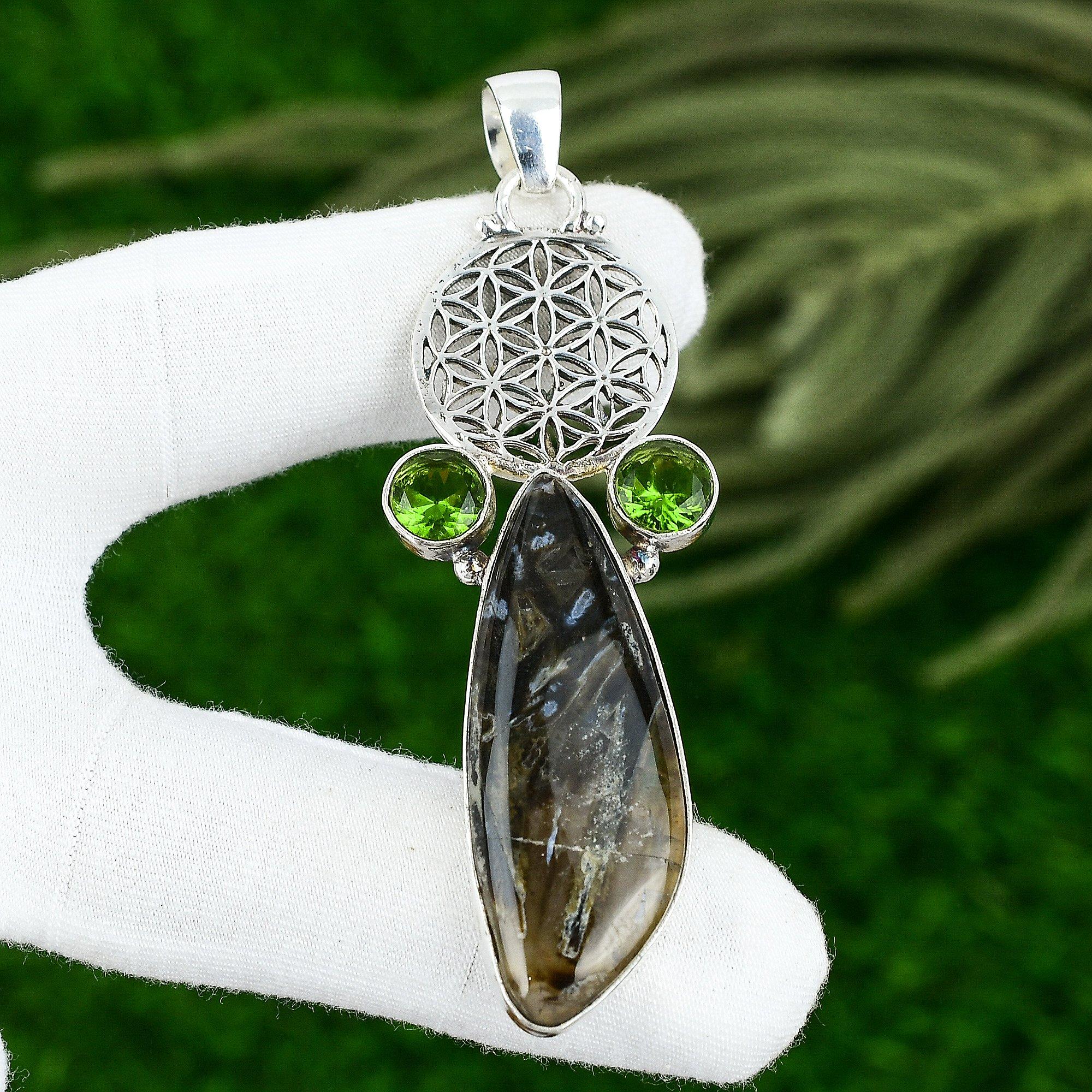 

Natural Stick Agate Peridot Sterling Silver Engagement Bezel Birthday Pendant