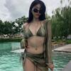 Korea 1011 New Swimsuit Female Sexy Strap Bikini Four-piece Set with Blouse Beach Hot Spring Swimsuit