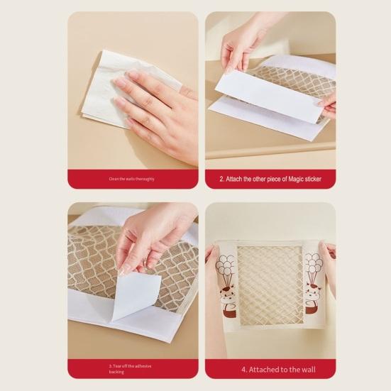 Bolsa de Almacenamiento de Malla con Cierre de Velcro, Bolsa de Malla para Montar en la Pared con Estampado de Ternero de Dibujos Animados, Organizador para Cocina y Baño