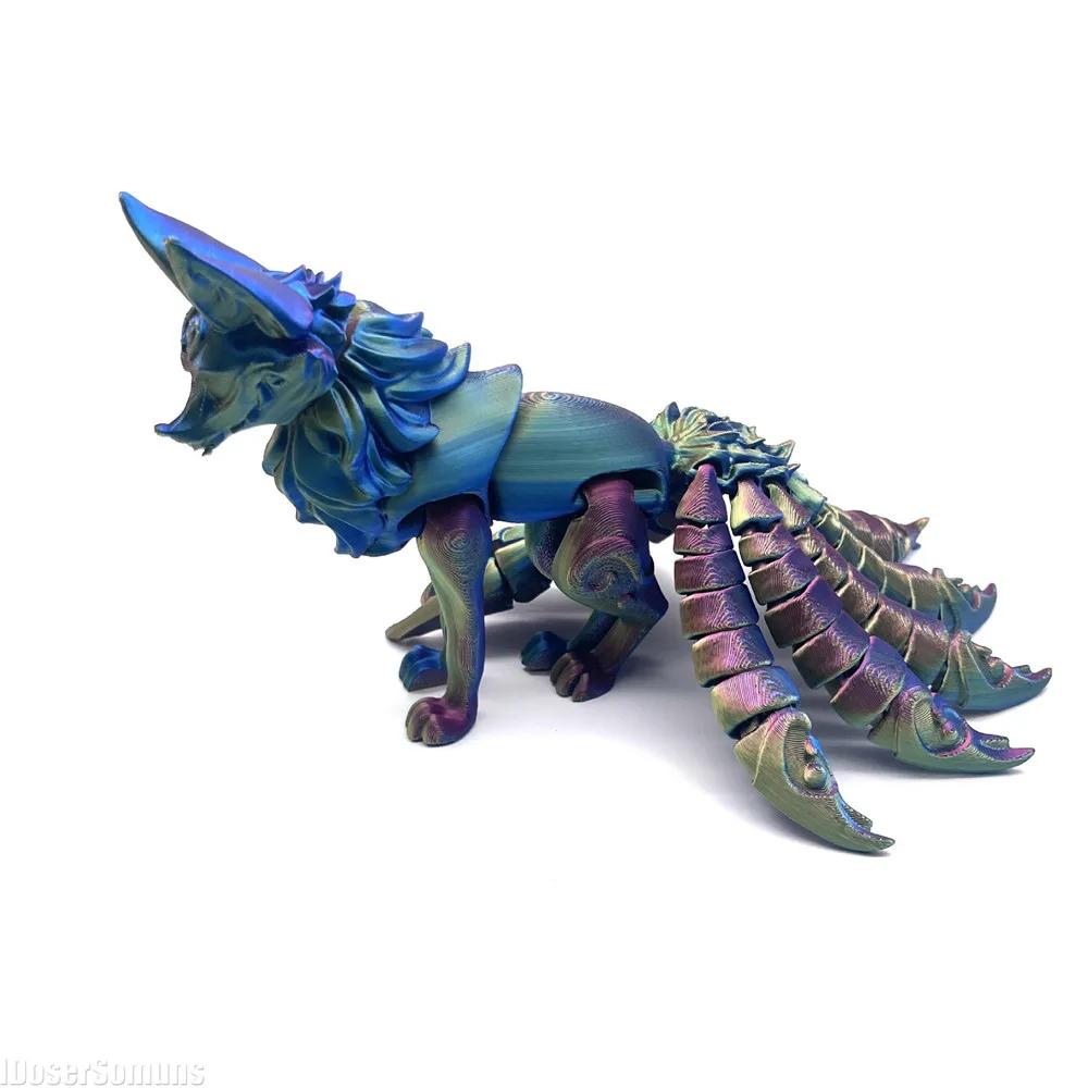 3D Printed Fox Action Figure Fine-Tailed Multi-Jointed Movable Model Articulated Animal Figurine Kids Desktop Decoration Gifts