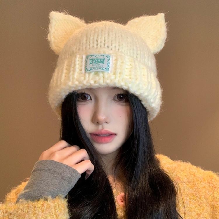 Cats Ear Knitted Hat Women Snow Hat for Girl Snow Skiing Cycling Winter Crochet Snow Hat for Women Outdoor Activity