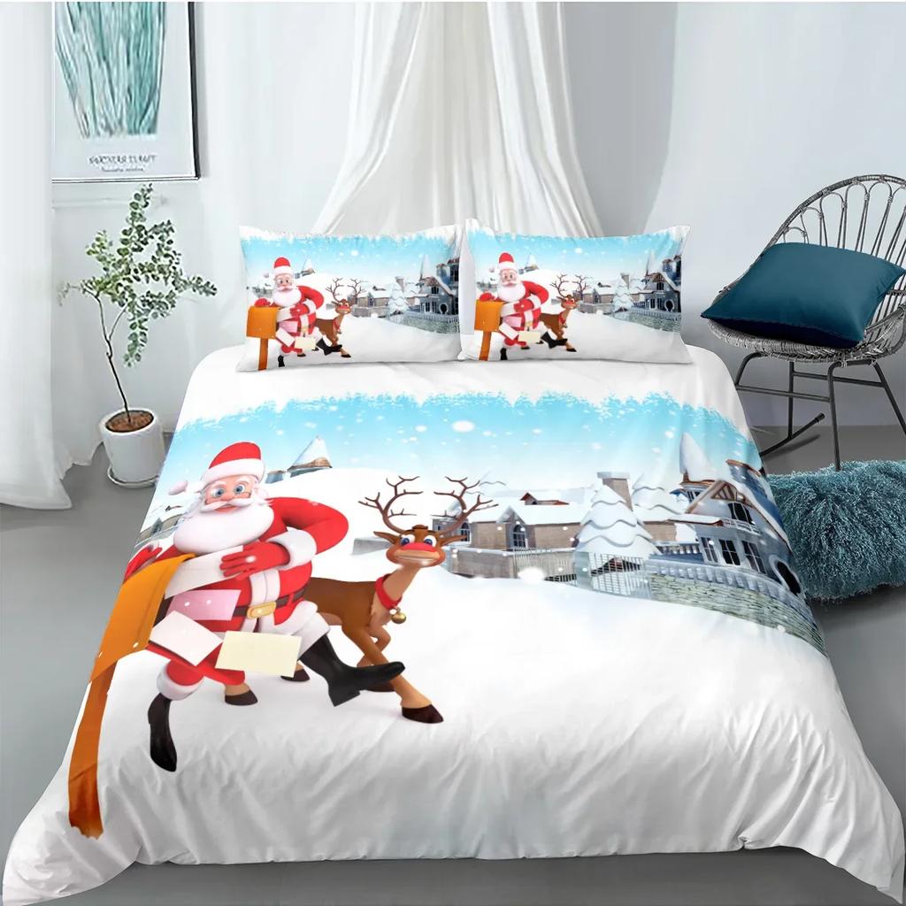 Duvet Cover Set 3D Santa Claus Merry Christmas Single Double Size Holiday Atmosphere Decoration Soft and Comfortable