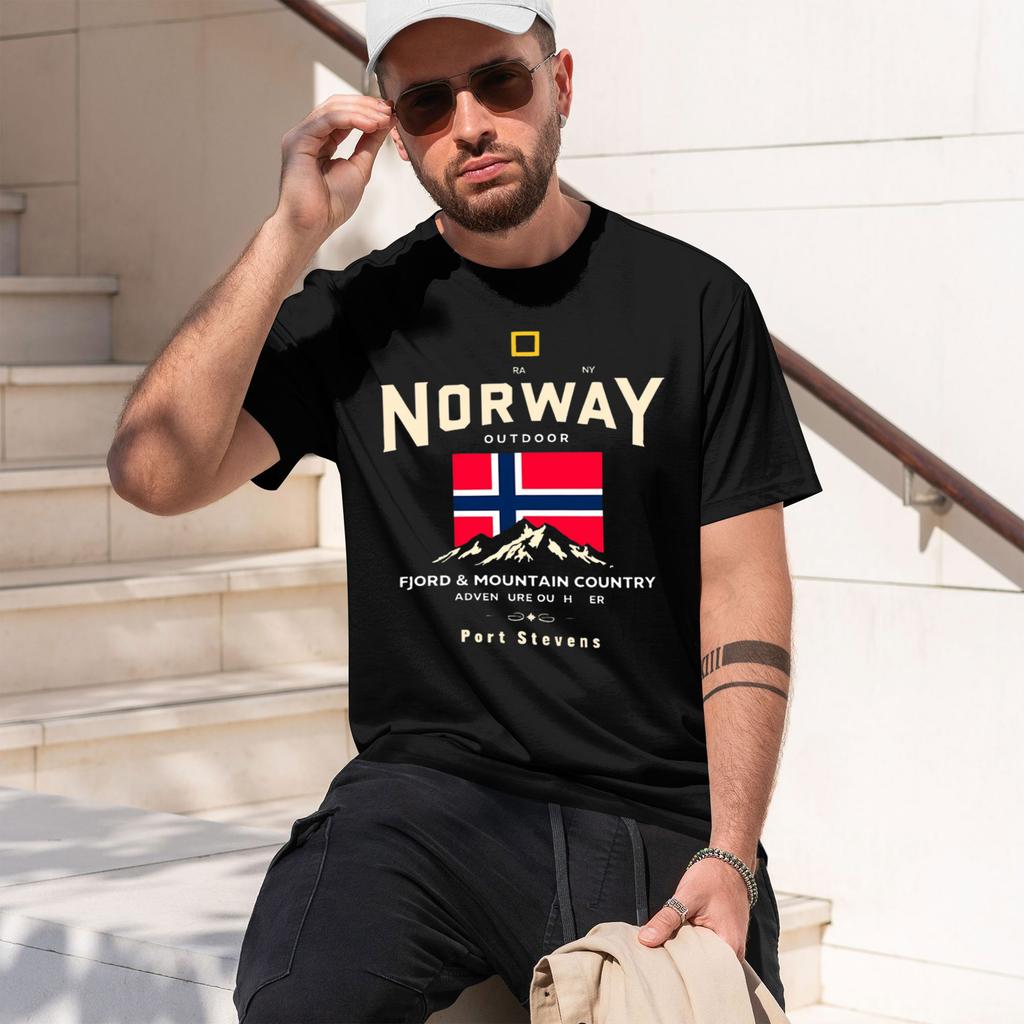 Pure Unisexs Casual Loose And Fashionable Norway Grh Printed Breathable Short Sved Round Neck Tshirt 2026 New Model Shortsleeve