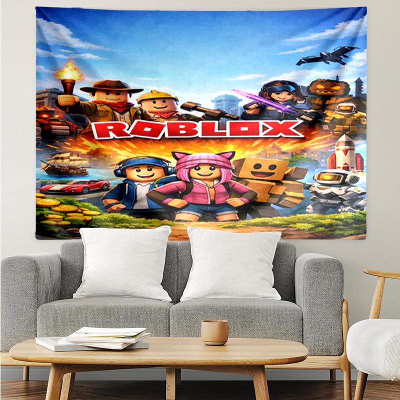 Roblox Print Tapestry, Backdrop, Easy Setup, Ideal for Bedroom, Office & Living Room, with Aesthetic Wall Hanging Decor.
