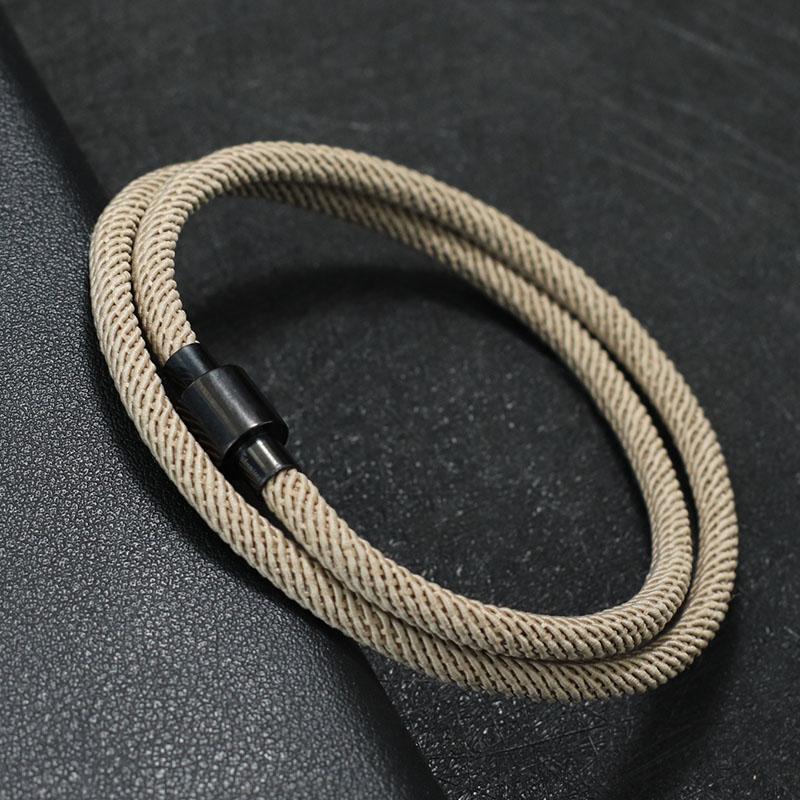 

New Minimalist 4mm Cord Chain Bracelet Men Stainless Steel Magnet Buckle Double Layer Fabric Braclet Pulsera Hombre Gift For Him 19.5cm(7.5inch) хаки