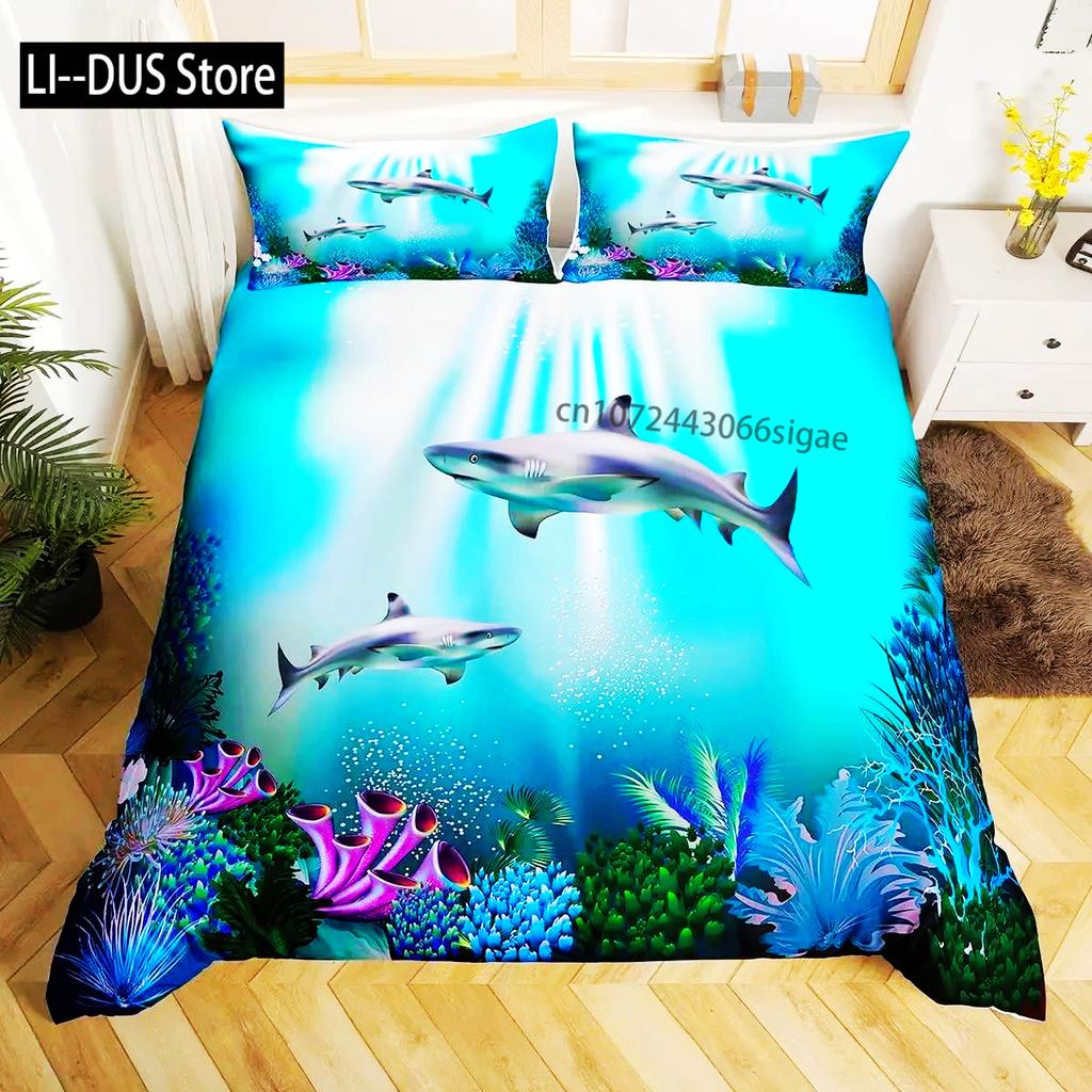 Comforter Shark Types Of Sharks Pattern Bedclothes Double Queen King Size Polyester Bedding Set