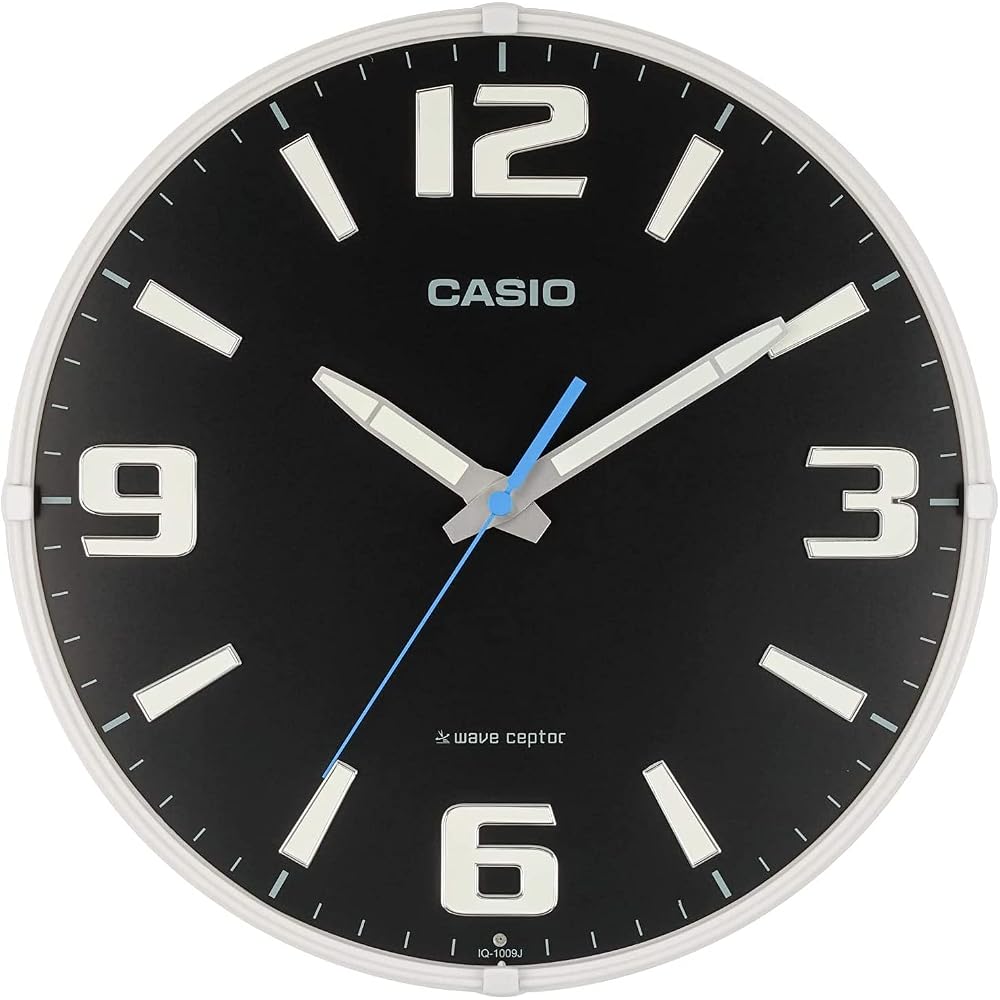 CASIO Wall Clock, Radio-Controlled, Black, Analog, Nighttime Second Hand Stop Function, IQ-1009J-1JF