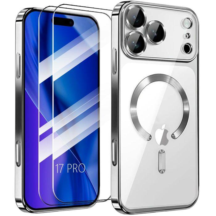 Coque de Protection - BOOLING - pour iPhone 17 Pro - avec Cercle Magnétique Argenté Brillant - 2 Vitres
