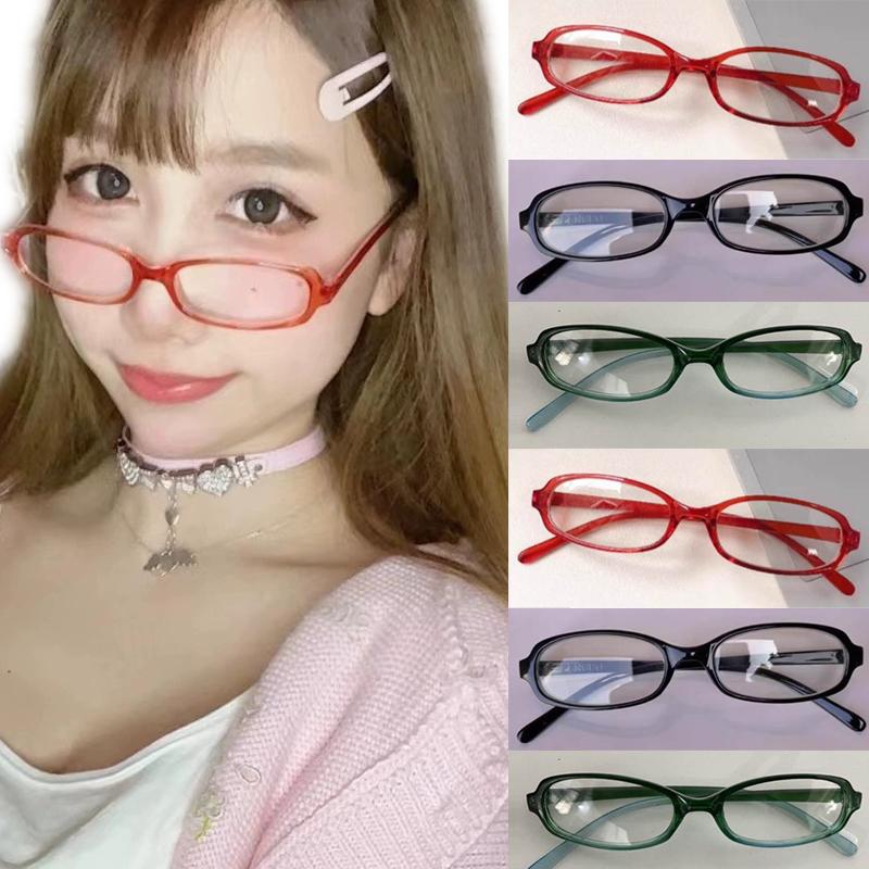 Retro Girls Y2K Red Green Frame Glass Retro Oval Square Glasses Eyewear Women Computer Anti-blue Eyeglasses with Seaside Driving