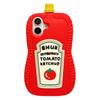 For iPhone 16 Silicone Case Cute Ketchup Bottle Design Shockproof Phone Back Cover
