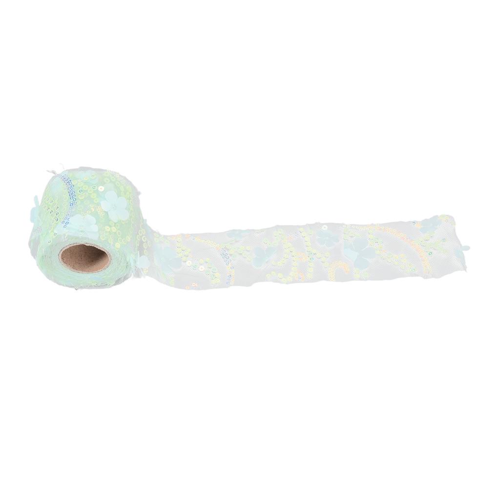 Tulle Roll 10 Yards Embroidered Sequins Flowers Mesh Ribbon Decorative Craft AccessoriesGreen