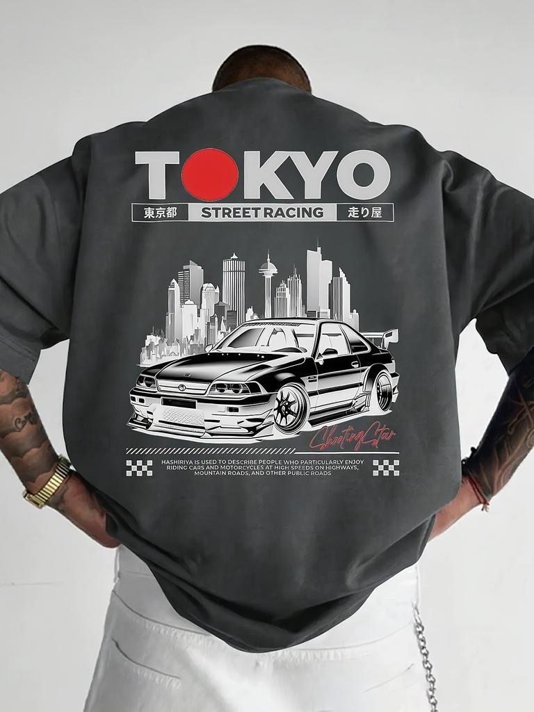 Summer Tokyo Street Racing Print 100 Cotton Trendy Personality Men Women Tshirt Daily Outdoor Sports Party Casual Shortsleeve