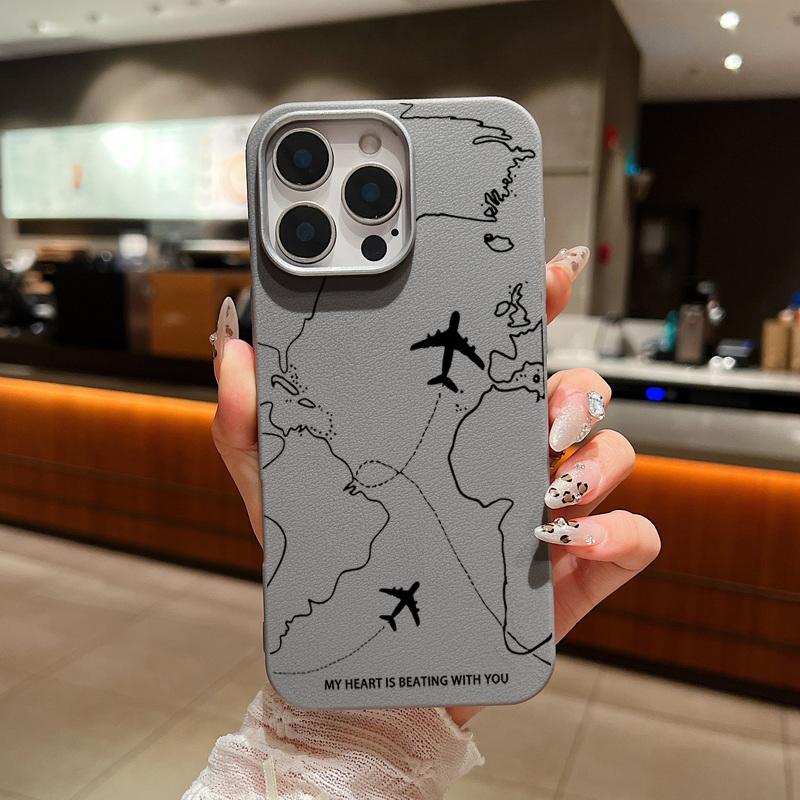 

Чехол для телефона из однотонной кожи с текстурой в виде самолета для iPhone 16 Pro 15 14 Plus 13 12 Pro Max 11, ударопрочный, мягкий, из ТПУ, тонкий чехол iPhone 14 серый