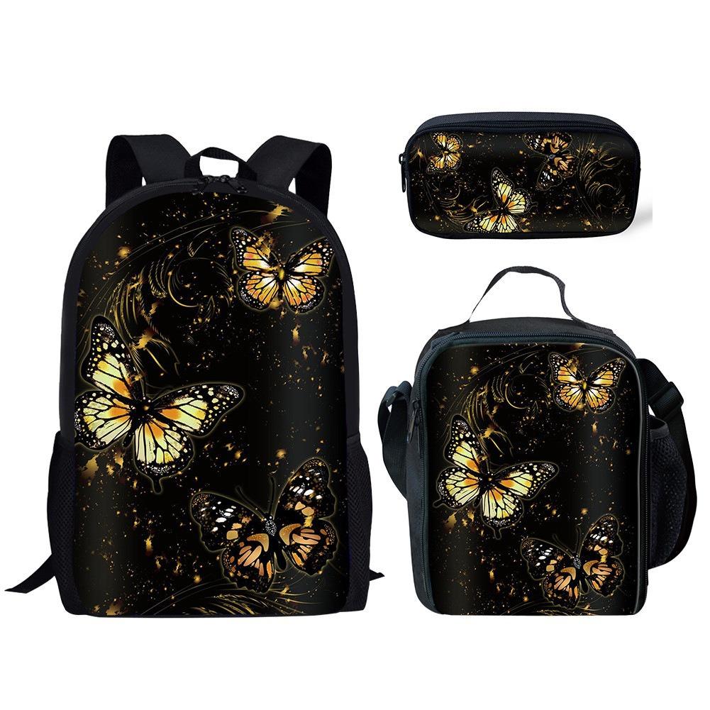 Filles africaines 3D Motif Distinctif Insolite Cool Luxe 3 pièces/Ensemble Sacs d'école pour élèves Sac Quotidien pour Ordinateur Portable Sac Quotidien Boîte à Déjeuner Trousse à Crayons