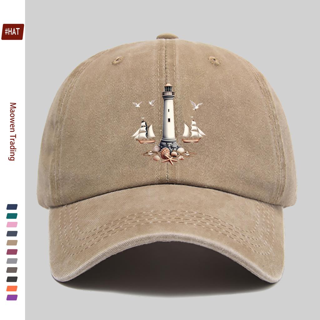 Pc Lighthouse Sailboat Seagull Ocean Elements Printed Baseball Cap Beach Prom Design Sun Hat Comfortable Lightweight Trucker De