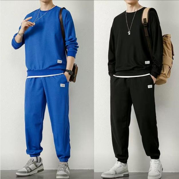 Men's Autumn Winter Fleece Joggers: Casual, Warm, Versatile, Korean Style Drawstring Pants, Solid Color, Trendy Hong Kong Influence.