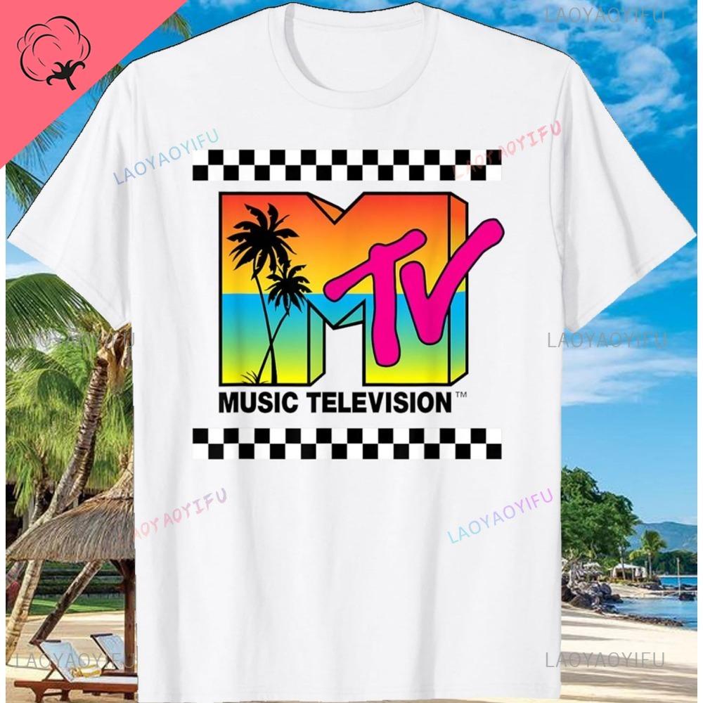 Asian size Beach Island Retro Graphic 100 Cotton Tshirt MTV Sunset Palm Tree Print Top Unisex Tshirts 2XL