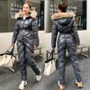 One Piece Women Winter Snow Jacket Warm Hooded Fur Collar Puffer Coat Skater Suits