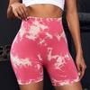 Women's Tie-Dye High Waist Yoga Shorts - Peach Hips, Quick-Dry, Fitness Training Activewear