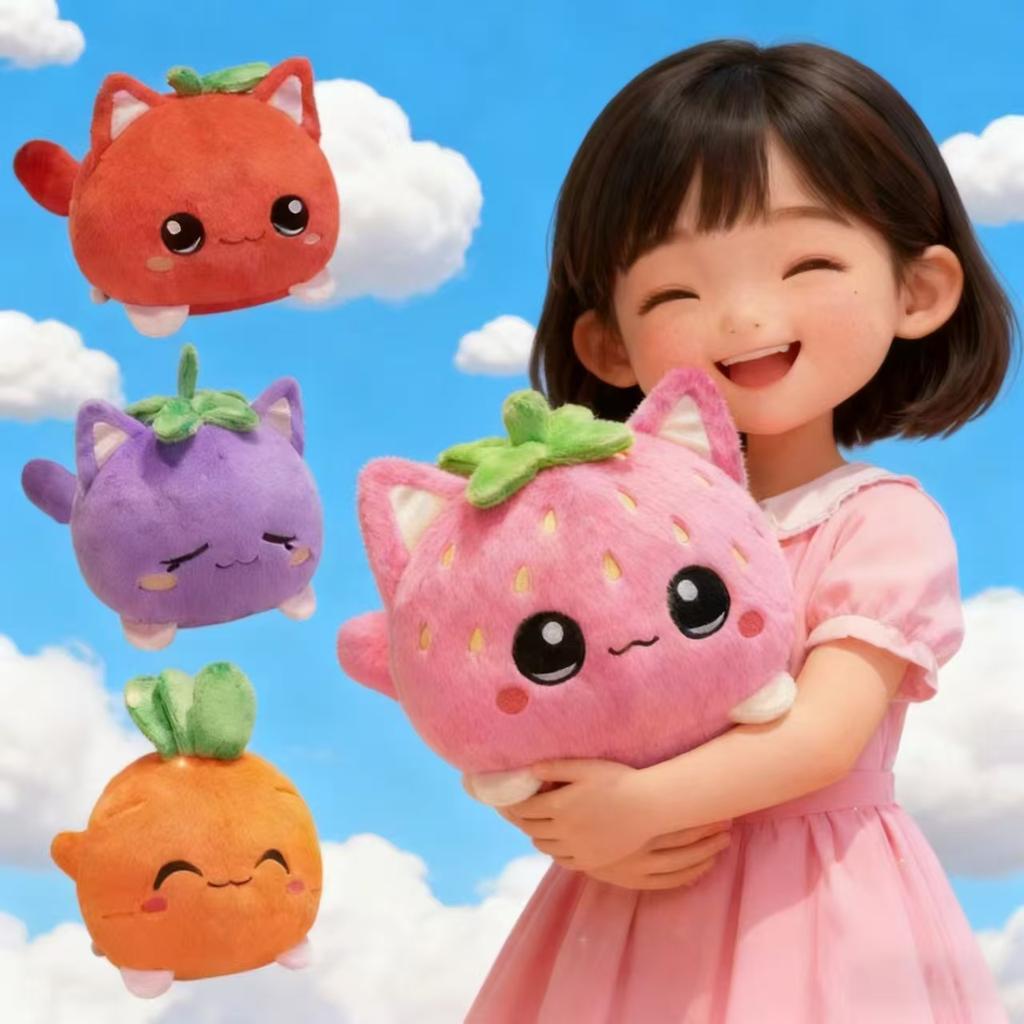 Super Cute Pink Strawberry Kitten Ball Plush Toys Soft Cartoon Big Eyes Cat Doll Kawaii Bags Hanging Toys Funny Girls Xmas Gift