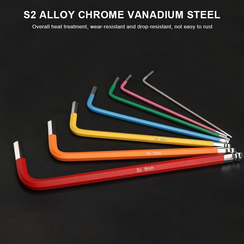 Bicycle Hex Key Set MTB Road Bike Repair Tool Kit Service Wrench Colorful Hexagon Spanner Flat Ball Opening 1.5/2/2.5/3/4/5/6mm