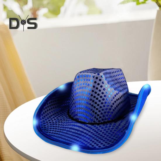 LED Light-Up Cowboy Hat Retro Western Style Luminous 5 Color Available Sunshade Sequin Cap Christmas Party Nightclubs Performance Photo Prop Cap