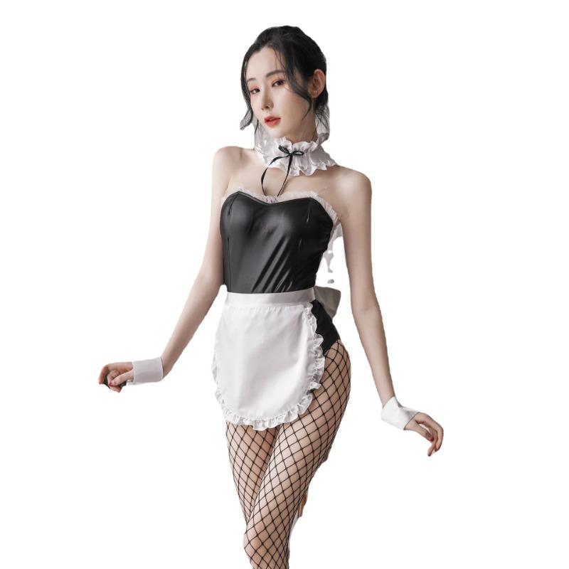Lingerie Seduction Patent Leather Maid Sexy Bunny One-piece Nightclub Maid Dress Game Cosplay