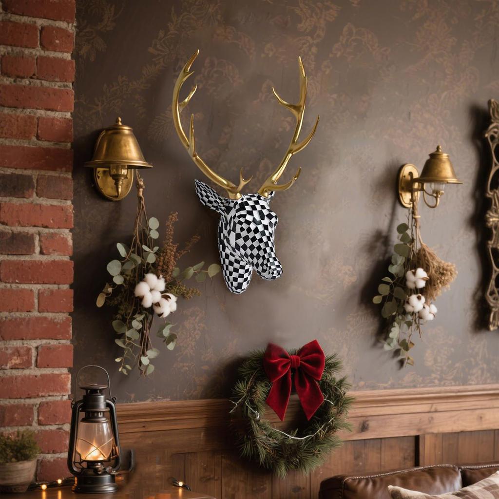 Christmas Deer Head Wall Decor With Artistic Faux Resin Design, Elegant Antler Decoraction For Living Room, Abstract European Wall Hanging Sculpture