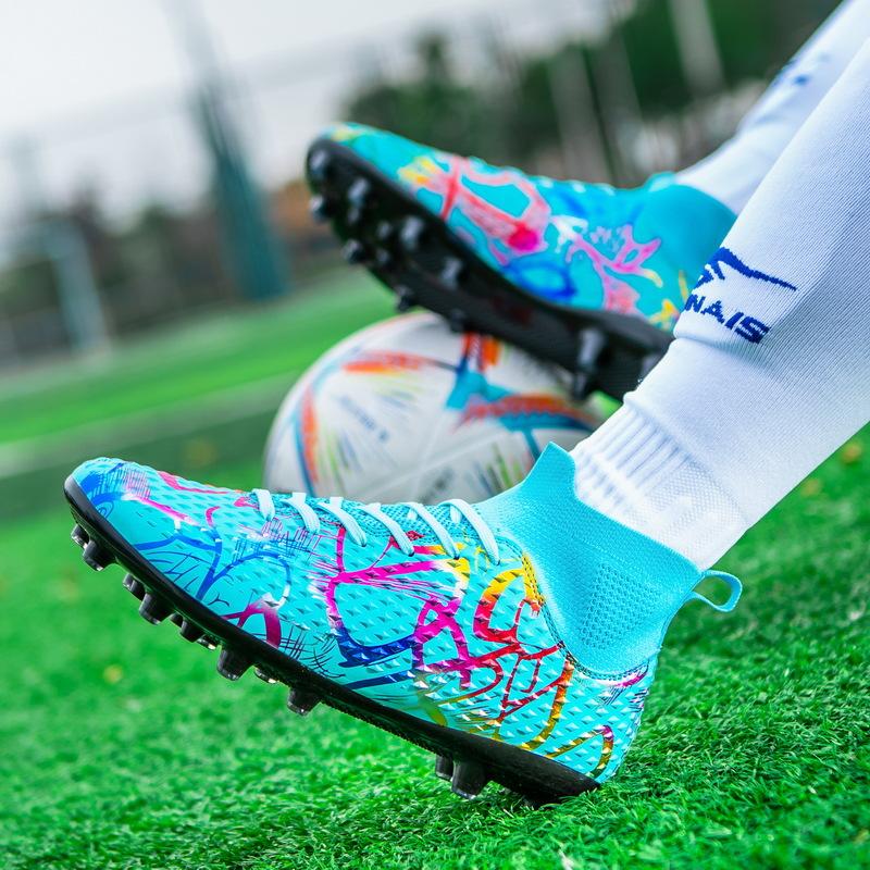Football Shoes High Top Camouflage World Cup Professional Match Long Nail Sneakers Popular Tf Broken Nail Football Shoes