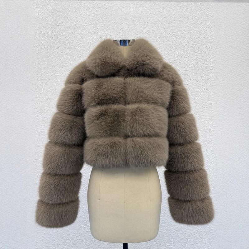 S-6X Short Imitation Fox Fur Jacket Women's Winter New Fashion Artificial Fur Splicing Crew Neck Coat