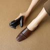 Fashion 2025 NEW Autumn Women Loafers Genuine Leather Women Shoes Square Toe Chunky Heel Shoes Women Flats Soft Ladies Shoes