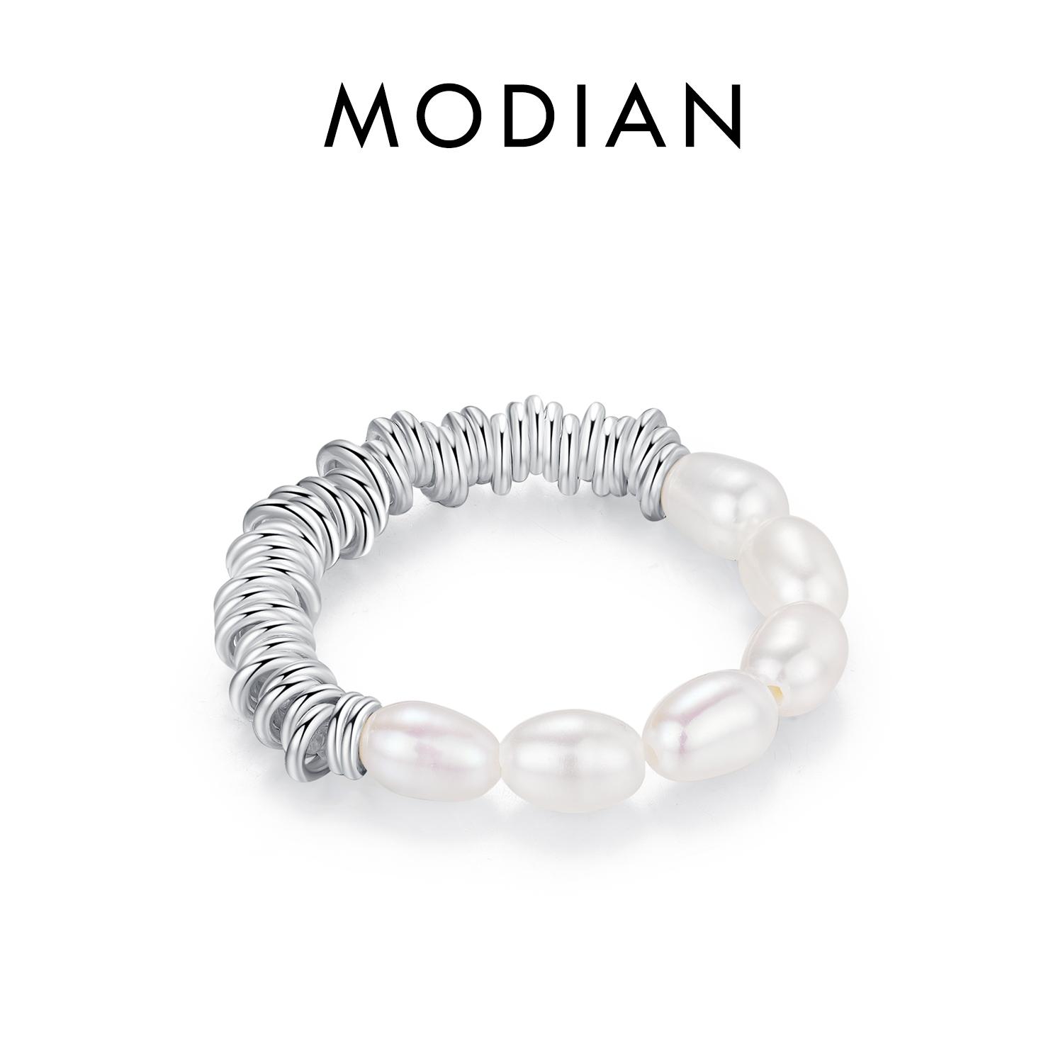 

Кольцо MODIAN из настоящего стерлингового серебра 925 пробы с натуральным жемчугом в стиле барокко, модные регулируемые кольца с геометрическим рисунком для женщин и девочек, вечерние ювелирные изделия