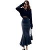 Belle Cie Mermaid Denim Flared Skirt, Long, Tight, (ST/No. 27541) (XL, Black)