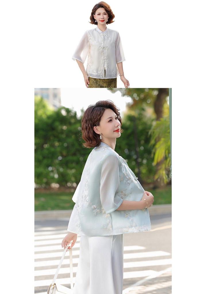 2026 Chinese Style Summer Blouse: Stylish Short-Sleeved Top for Middle-Aged and Elderly Women