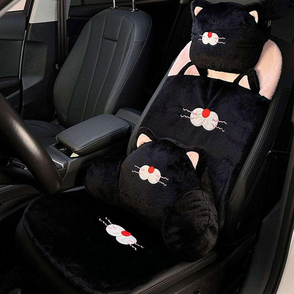 Comfortable Car Seat Decoration Black Plush Seat Cushion Cat Car Headrest Seat Cushion Front