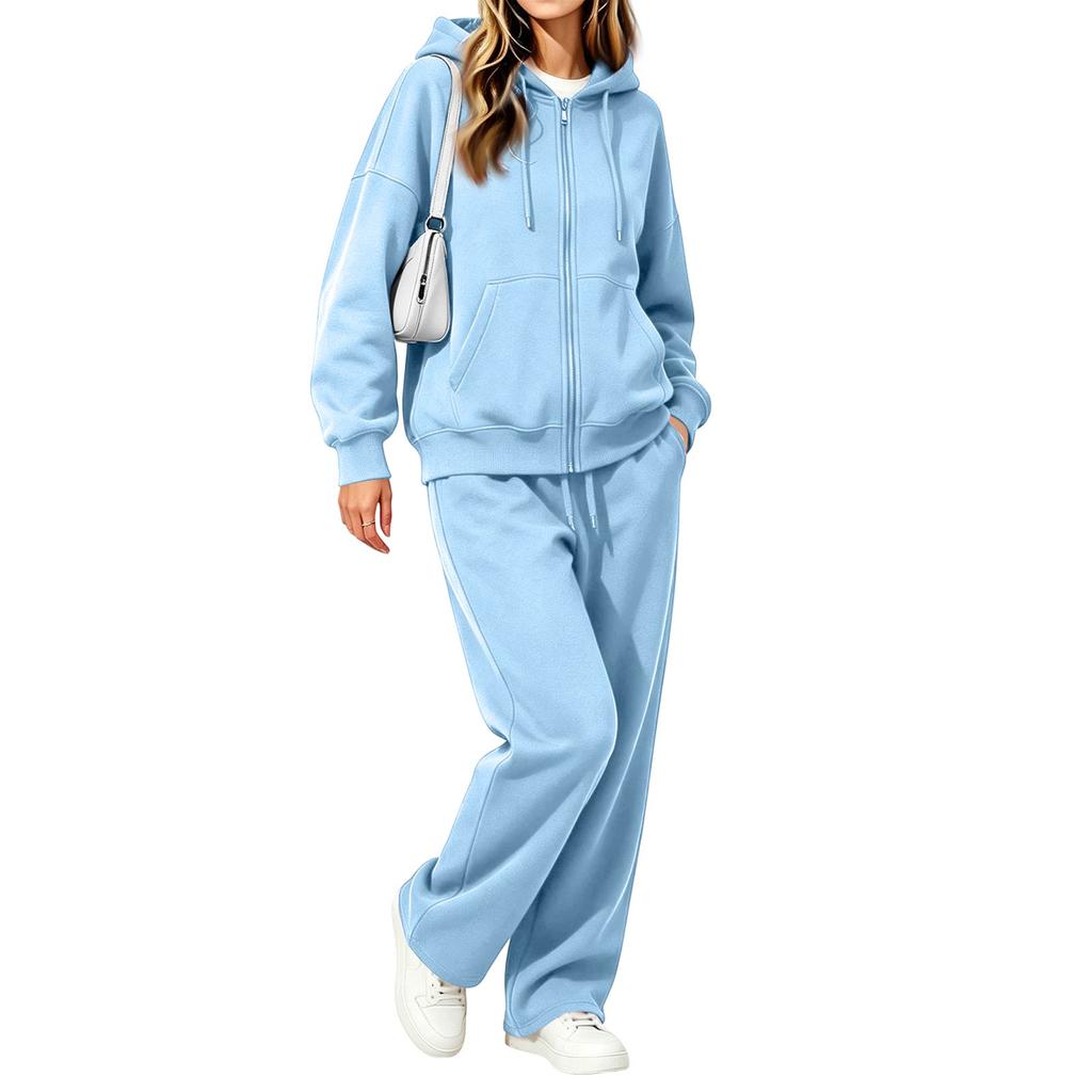 Women's Casual Zip Up Hoodie and Wide Leg Pants Two Piece Set for Fall Winter