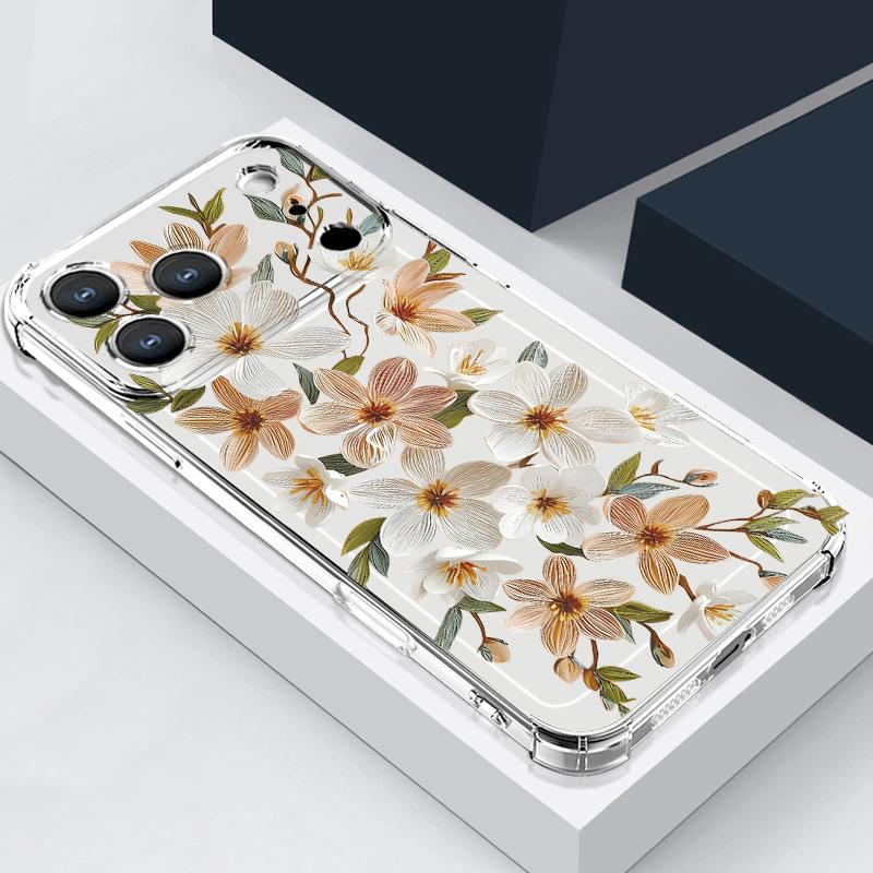 Floral Flower Patterned Silicone Phone Case For iPhone 17 Pro Max 16 15 14 Pro Max 13 12 Pro 11 Shockproof Soft TPU Clear Cover