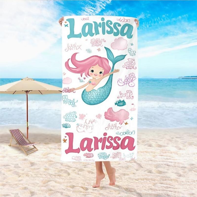 

1pc Microfiber Beach Towel - Soft & Portable for Pool,Camping, and Travel Bohemian Mermaid Design with Ocean Waves Coral Reefs W30*H60(CM)