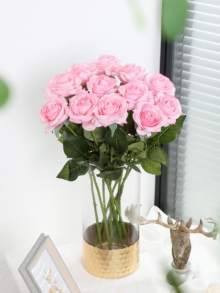 12Pcs Fake Silk Roses Roses Artificial Flowers Bulk Roses Flowers Floral Arrangement Bouquet for Home Wedding Party Garden Bridal Decoration