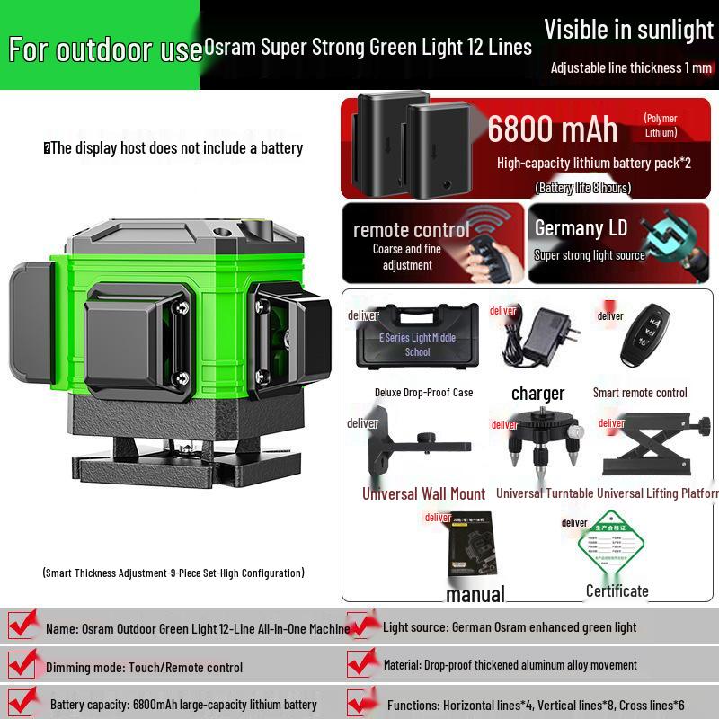 High-Precision Green Line Laser Level with Auto Adjustment for Outdoor Use
