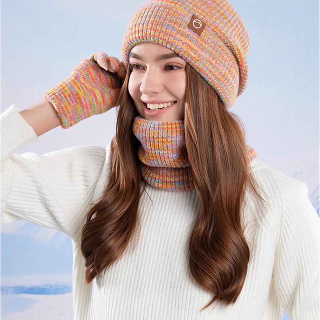 3pcs Acrylic Scarf Gloves Stay Cozy And Womens Winter Hat Set 3pack/lot Knitted screen Gloves Men And Women 3-in-1