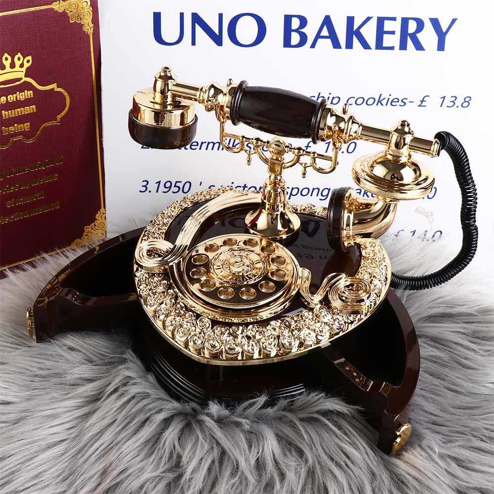 Exquisite Classic Style Telephone Music Box Old-fashioned ABS Dial Telephone Miniatures Music Box Light Luxury Desk