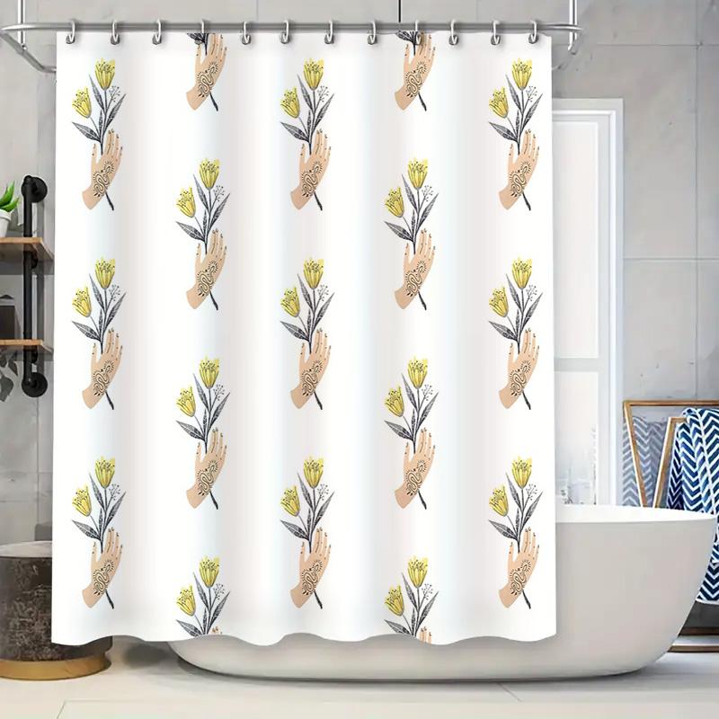 

Floral Shower Curtain Botanical Flower Pattern Bathroom Decor Nature Themed Waterproof Fabric Shower Liner Vintage Style Home W60H190(CM)-1 Pcs