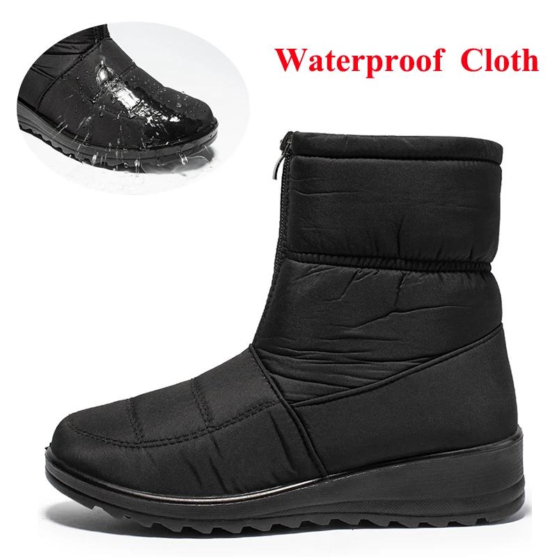 Waterproof Snow Boots for Women Winter Warm Plush Ankle Booties Front Zipper Non Slip Cotton Padded Shoes Woman Size