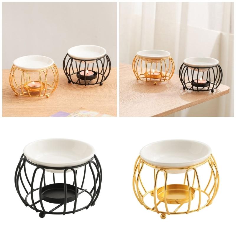 Decorative Essential Oil Burners with Hollowout Design and Ceramics Bowl Tealight Candle Holder Aromatherapies Diffuser