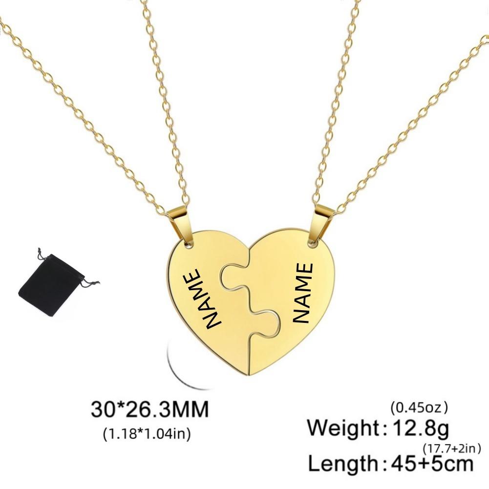 Customized Name Heart shaped Puzzle Necklace Stainless Steel Personalized Love Puzzle Friendship Necklace Family Jewelry Gift