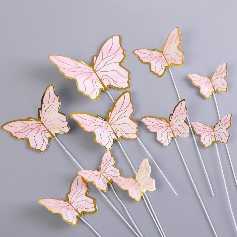 30Pcs Butterfly Cake Toppers Princess Girl Wedding Happy Birthday Party Decor Dessert Cake Decor Butterfly