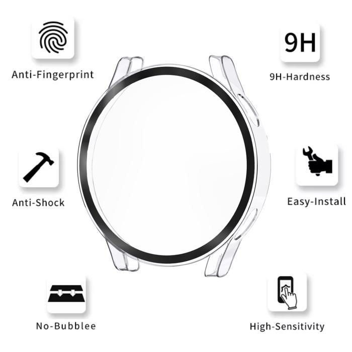 Samsung Galaxy Watch FE 40mm Case Compatible - Hard Protective Case Transparent Tempered Glass Screen Phonillico