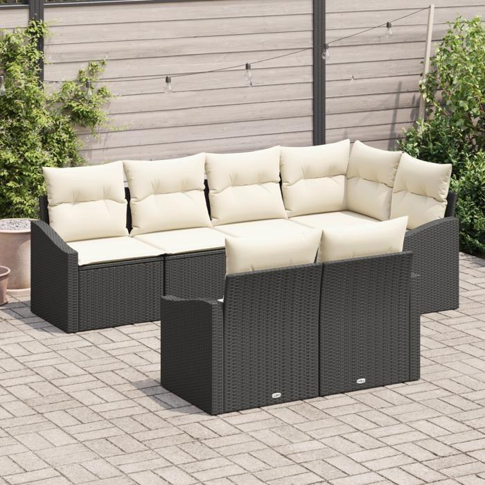 VidaXL Ensemble de canapé de jardin 7 pièces avec coussins en rotin poly noir 3346757